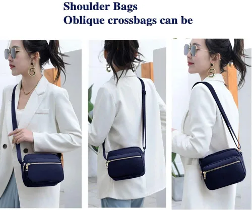 Vista 5 de Bolsos cruzados de nailon para mujer, bolsos y bolsos de mujer, bolsos casuales de mensajero, bolso cruzado negro impermeable
