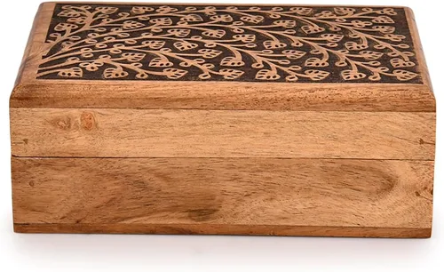 Vista 3 de KAIZEN - Joyeros decorativos de madera de acacia, cofre del tesoro, gran regalo para tus seres queridos (7 x 5 x 2.5 pulgadas)