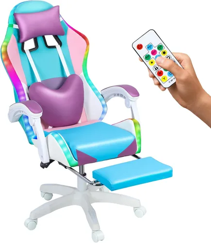 Vista 11 de Silla de juegos con altavoces Bluetooth y luces LED, silla ergonómica de masaje para computadora, altura ajustable, silla de videojuegos con asiento
