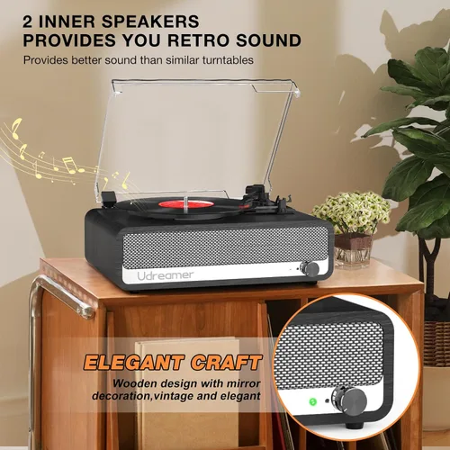 Vista 2 de Reproductor de discos de vinilo con altavoces integrados, tocadiscos de 3 velocidades con Bluetooth 5.3 más reciente, entrada AUX, conector