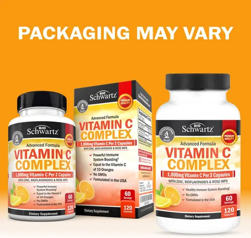 Vista 5 de Vitamina C - cápsulas de 1000 mg con zinc, escaramujo y bioflavonoides - Suplemento de apoyo inmune con 10 veces el poder de la vitamina C - Acorta