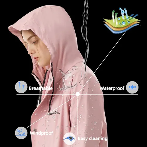 Vista 6 de Chubasquero para mujer, impermeable, con capucha, abrigo de senderismo, ligero, rompevientos, gabardina