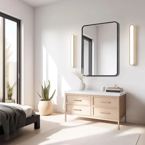 Vista 7 de USHOWER Espejo de baño negro para sobre el fregadero, 22 x 30 pulgadas, espejo rectangular negro mate para pared, espejo de tocador con marco