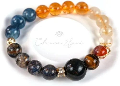Vista 166 de Precious Gemstone Natural Crystal Healing Bracelet, Rutilated Quartz, Moonstone, Quartz Handmade Original Design Bracelet