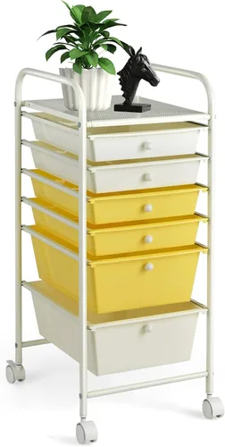 Vista 15 de COSTWAY Carrito de almacenamiento rodante con 4 cajones, carrito de almacenamiento de plástico y organizador con 4 cajones extraíbles, carrito