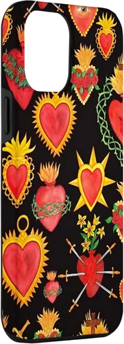 Vista 3 de iPhone 12 Pro Max Hearts Mexican Days of the Dead Latina Milagros Folk Art Fun Case