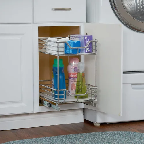 Vista 3 de Household Essentials Glidez - Organizador multiusos de acero cromado con forro de plástico para uso debajo del gabinete, diseño de 2 niveles, se