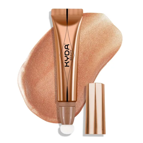Vista 18 de KYDA Varita iluminadora líquida, iluminador facial brillante para construir, resaltador brillante, bronceador, cobertura suave mezclable con Dorado