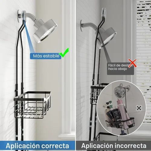 Vista 6 de Organizador de ducha mejorado de longitud extendida con ganchos, soporte para champú y jabón resistente a la oxidación, organizador de baño grande