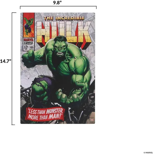 Vista 6 de Open Road Brands Marvel The Incredible Hulk - Cartel de metal con cubierta de cómic – La increíble decoración de pared de Hulk para cueva de hombre