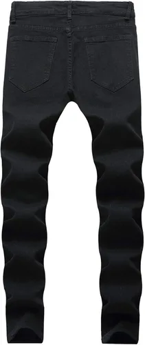 Vista 3 de Andongnywell - Pantalones de mezclilla ajustados para hombre con corte destruido en la rodilla desgastados, ajustados, elásticos, pantalones