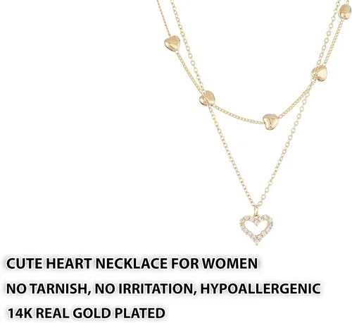 Vista 6 de Collar de corazón de oro para mujer, colgante de corazón para niñas, collar de moda para adolescentes, joyería chapada en oro real de 14 quilates