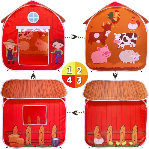 Vista 4 de Tienda de campaña para niños, granero desplegable para niños, casa de juegos portátil plegable para interiores y exteriores para niños y niñas