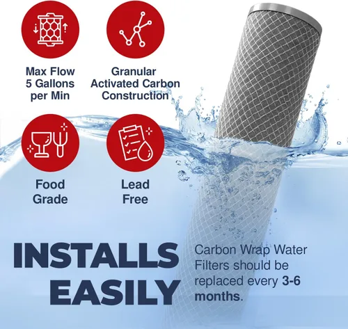Vista 3 de Fabricado en Estados Unidos, 5 micrones, 2.5 x 10 pulgadas, cartucho de filtro de agua para sedimentos de carbono CTO para toda la casa compatible