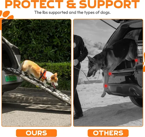 Vista 3 de Rampa plegable portátil para mascotas de 71 x 17.2 pulgadas de ancho con superficie antideslizante. Rampa portátil extra ancha para perros grandes