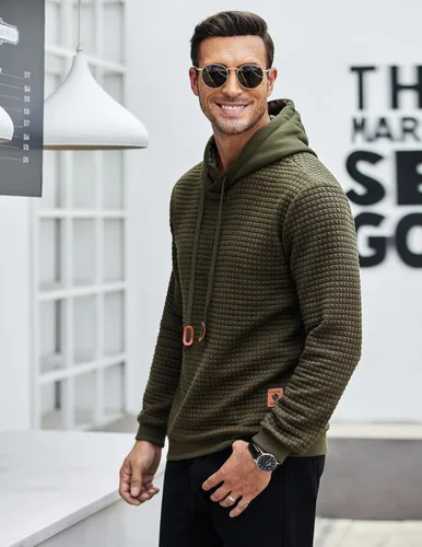 Vista 3 de COOFANDY - Sudadera con capucha para hombre, casual, de manga larga, con cordón ajustable y tejido de punto de gofre