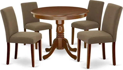 Vista 18 de East West Furniture ANAB3-AWA-05 - Juego de mesa de comedor moderno de 3 piezas, incluye una mesa de cocina redonda con pedestal y 2 sillas