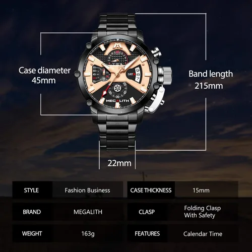 Vista 7 de MEGALITH Reloj para hombre de 1.772 in de acero inoxidable, cronógrafo, resistente al agua, analógico, de cuarzo, con fecha, resistente