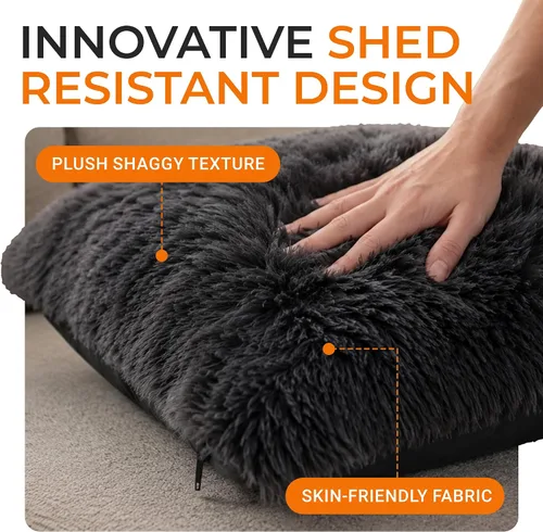 Vista 3 de Cheer Collection Almohadas para sofá y cama, almohadas suaves y peludas con rellenos incluidos, acogedoras almohadas de pelo sintético de pelo Negro