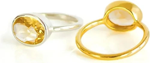 Vista 34 de Oval Birthstone Ring Bezel Set in Vermeil Gold, Sterling Silver, or Rose Gold, Stacking Birthstone Ring [rOMB]