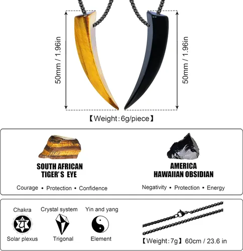 Vista 2 de KVREET Collar con dije de piedra de diente de lobo a juego para parejas de hombres y mujeres