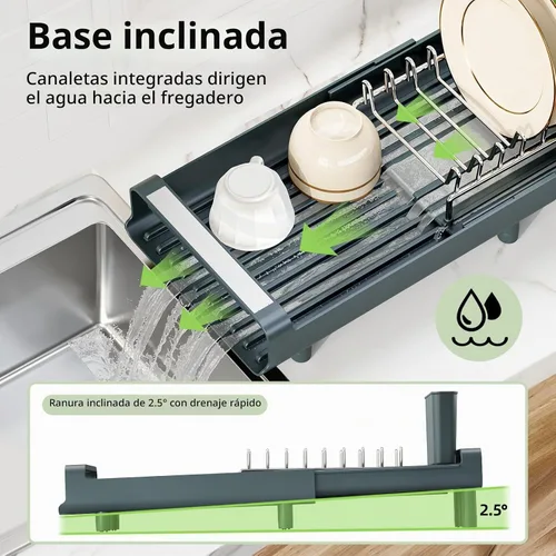 Vista 6 de [Usado] TOOLF Escurridor de platos pequeño, mini escurridor compacto expandible, escurridor de platos delgado y extensible de acero inoxidable