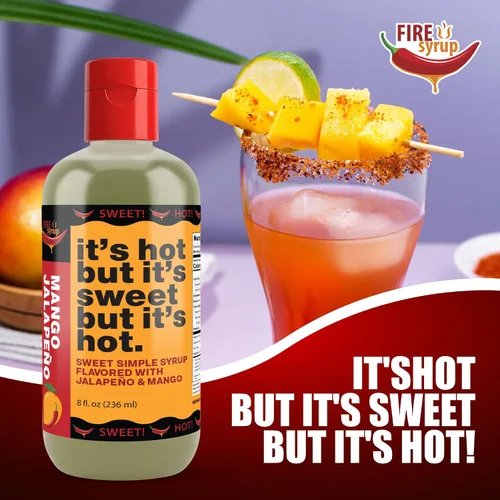 Vista 9 de Fire Syrup - Jarabe simple de mango y jalapeño - ¡Está caliente pero es dulce pero está caliente! - Botella de 8 onzas de jarabe simple con infusión