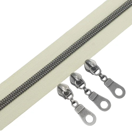 Vista 22 de YaHoGa #5 Cremalleras metálicas de nailon color latón antiguo de The Yard Bulk Cinta beige de 10 yardas con 25 unidades de tiradores para costura
