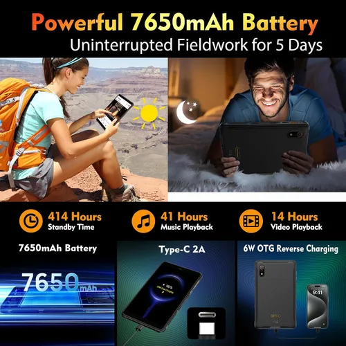 Vista 5 de Ulefone Armor Pad Pro Rugged Tablet, Octa Core 16 GB + 128 GB, 48 MP + 32 MP, 7650 mAh, tableta impermeable IP69K de 8 pulgadas, Android 13