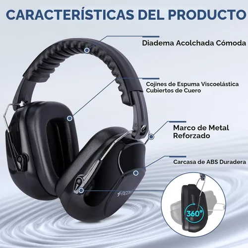 Vista 4 de TICONN Noise Cancelling Ear Muffs for Adults, SNR 33dB Hearing Protection, Adjustable Safety Earmuffs for Construction