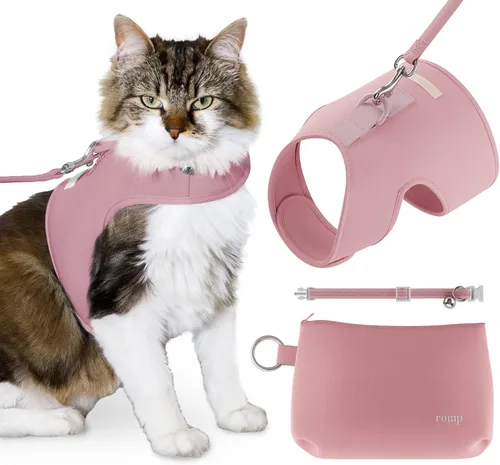 Vista 7 de Juego de arnés para gatos, collar y correa – Chaleco de arnés de velcro ajustable sin estrangulamiento para gatos y gatitos (algodón azul, S)
