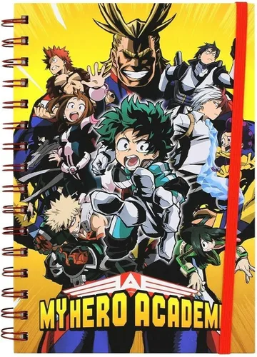 Vista 2 de My Hero Academia Cuaderno S1 Hardback Wiro, páginas rayadas A5 (diseño de ráfaga de personajes radiales) - Producto