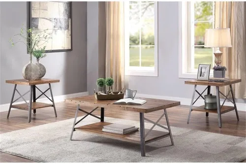 Vista 7 de Acme Ikram Mesa de centro rectangular de madera en roble envejecido y negro arenoso