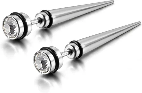 Vista 3 de Flongo 6 aretes de tuerca de acero inoxidable con punta de imitación de tornillo para hombre, aretes de punta de San Valentín para hombres
