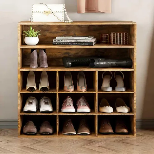Vista 14 de Aenuert Zapatero de 9 cubos, organizador de zapatos de madera de 3 niveles, banco organizador de zapatos multifuncional para entrada, vestíbulo