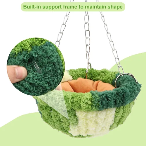 Vista 3 de Wontee Cama nido de pájaros, hamaca colgante para loros, jaula de pájaros, casa para periquitos, cacatúas, tortolitos, conures (verde)