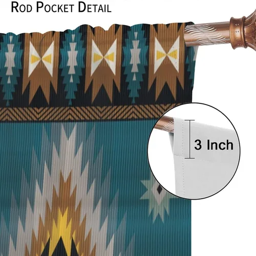 Vista 235 de Cortinas con patrón geométrico tribal, estilo suroeste, azteca, rústico, occidental, nativo americano, opacas, con bolsillo para barra, decoración