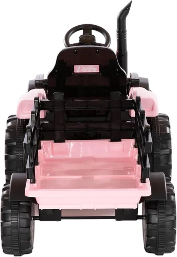 Vista 4 de Tractor de paseo de 24 V para niños, remolque desmontable, rosa