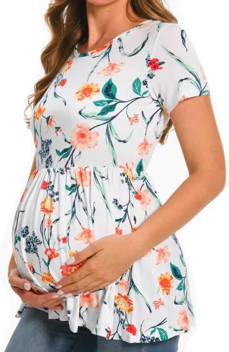 Vista 6 de Bearsland Tops de maternidad manga corta cuello redondo lactancia camisa ropa de embarazo