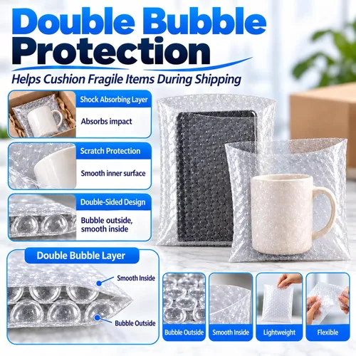 Vista 3 de Bolsas de burbujas de 5 x 8 pulgadas, 25 bolsas de burbujas de doble pared a prueba de golpes, bolsas de burbujas transparentes para embalaje