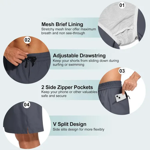 Vista 5 de JIKEIMYE Swim Trunks Men Quick Dry Board Shorts with Zipper Pockets Bathing Suit Beach Shorts for Men with Mesh Lining