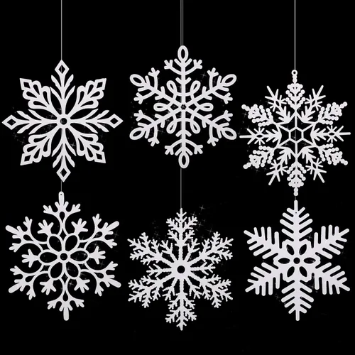 Vista 15 de Sratte 24 adornos de copo de nieve grandes de 16 pulgadas, copos de nieve colgantes decorativos con purpurina gigante, 6 diseños de adornos