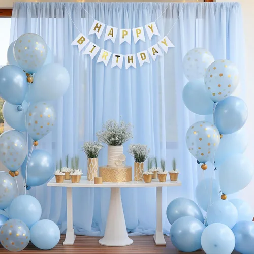 Vista 6 de Cortinas de fondo de tul azul de 10x10 para fiestas, cortina de fondo transparente para fotos de boda, cortinas para baby shower, fotografía, fiesta