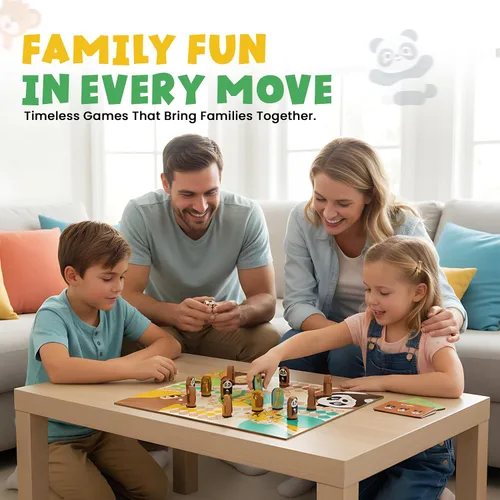 Vista 4 de Juegos de mesa de madera 2 en 1 para niños y familias – Juego de mesa Ludo de madera premium y juego de mesa de serpientes y escaleras Juego