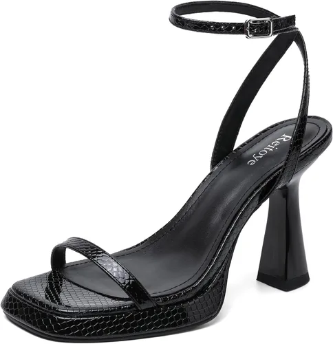 Vista 16 de Reitoye Tacones de tiras para mujer, con plataforma, tacones altos y gruesos, sandalias de tacón cuadrado con puntera abierta, correa de tobillo