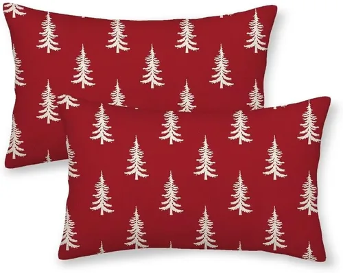 Vista 21 de Juego de 2 fundas de almohada de Navidad de 16 x 16 pulgadas, decoración de árbol de Navidad negro, fundas de almohada para exteriores, invierno