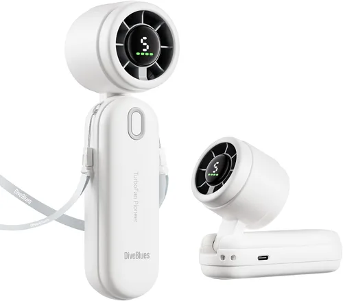 Vista 10 de Diveblues Ventilador turbo de mano portátil de alta velocidad, alimentado por batería recargable USB, pequeño ventilador de bolsillo portátil