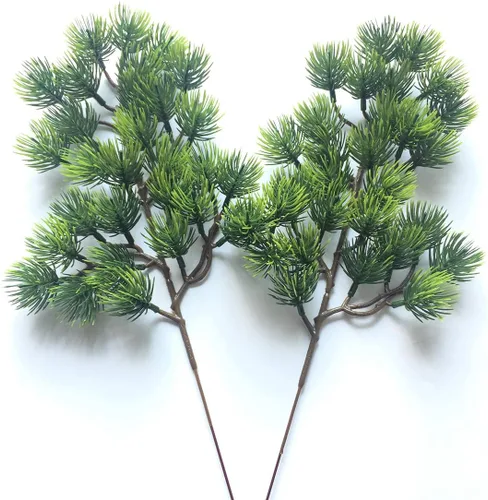 Vista 5 de 2 piezas de ramas de pino artificiales, accesorios de ramas de pino de plástico para Navidad, manualidades, oficina, hogar, eventos, decoración
