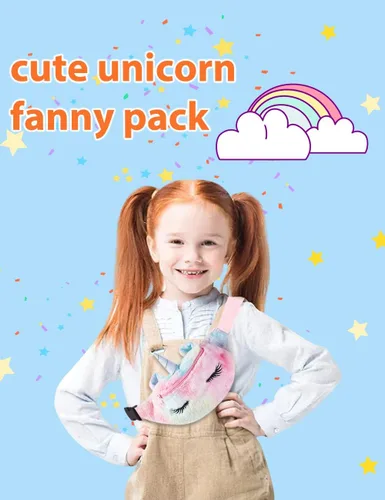 Vista 3 de Riñonera para niñas, bolsa de cintura de unicornio para niñas, bolsa cruzada para cinturón, bonita bolsa de cintura de viaje para niños, regalo