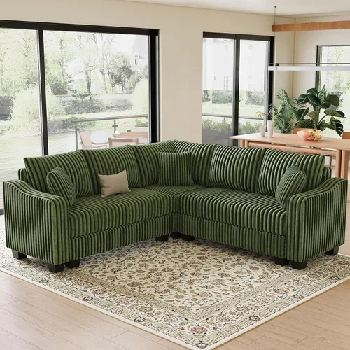 Vista 10 de Belffin - Sofá seccional convertible con chaise, sofá seccional en forma de L, sofá reversible de esquina tapizado para sala de estar, de corduroy